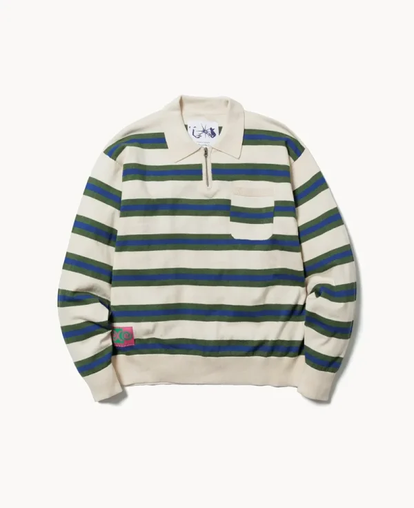 ECSTATIC RESEARCH Border Polo Knit – White