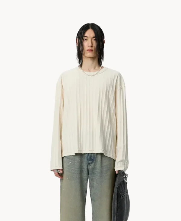 MFPEN Round Neck Sweater – Ecru Inverted Ajour Stripe