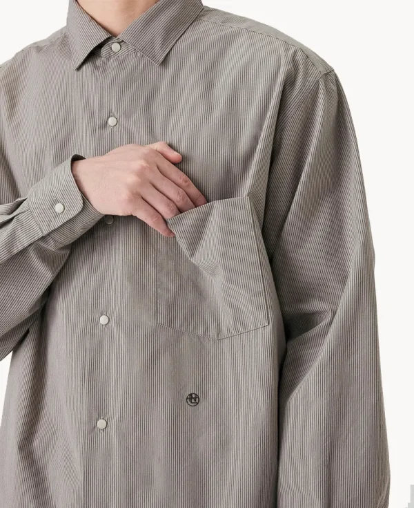 NANAMICA Regular Collar Striped Wind Shirt Gray