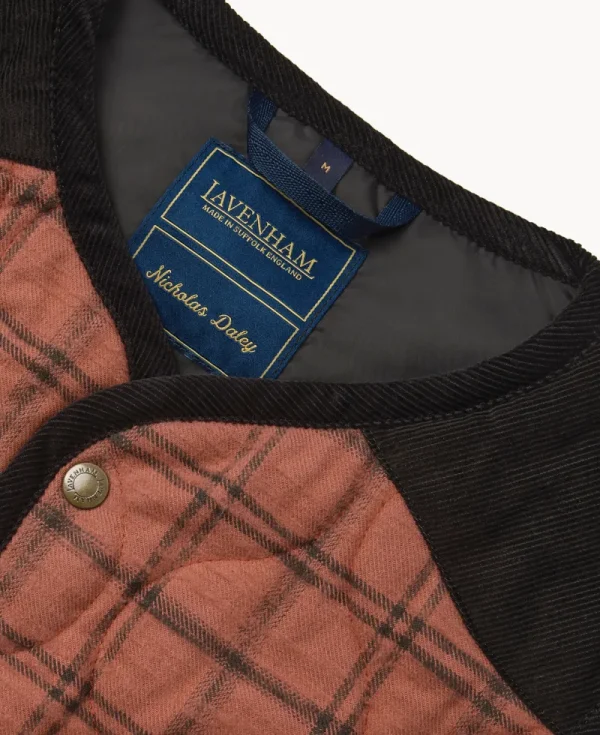 NICHOLAS DALEY LAVENHAM Riot Gilet – Burnt Red Rebel Plaid