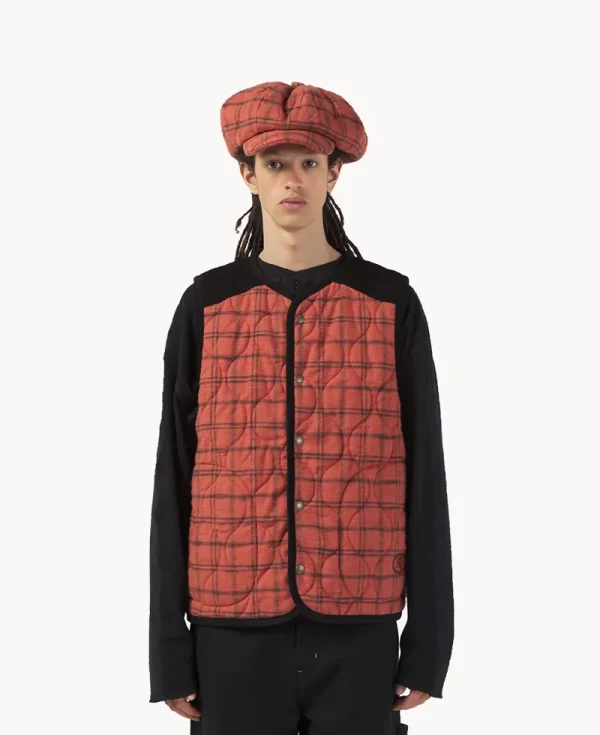 NICHOLAS DALEY LAVENHAM Riot Gilet – Burnt Red Rebel Plaid