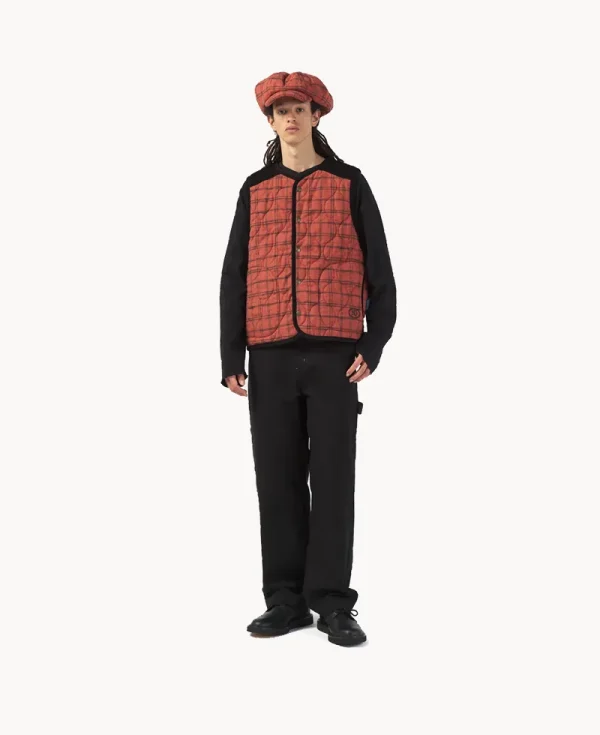 NICHOLAS DALEY LAVENHAM Riot Gilet – Burnt Red Rebel Plaid