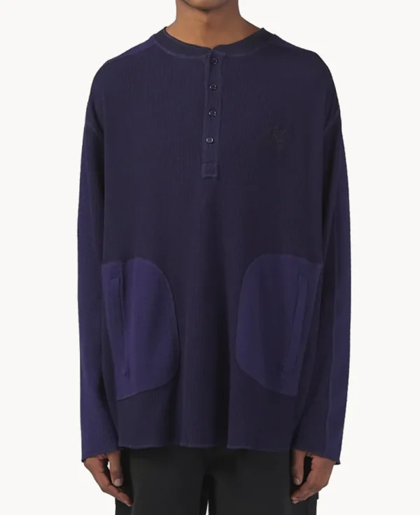 NICHOLAS DALEY Two Pocket Henley – Midnight Combo Waffle Jersey