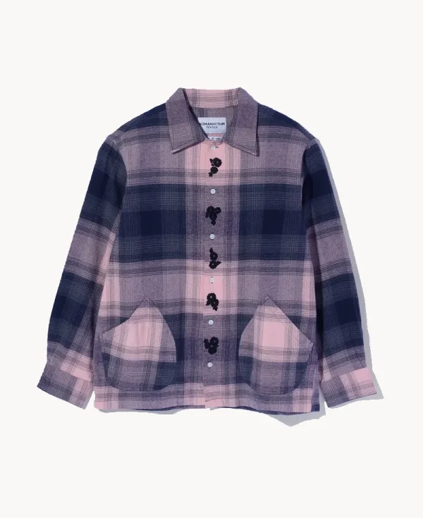 NOMARHYTHM TEXTILE Check Small Flower Embroidery Shirt – Pink